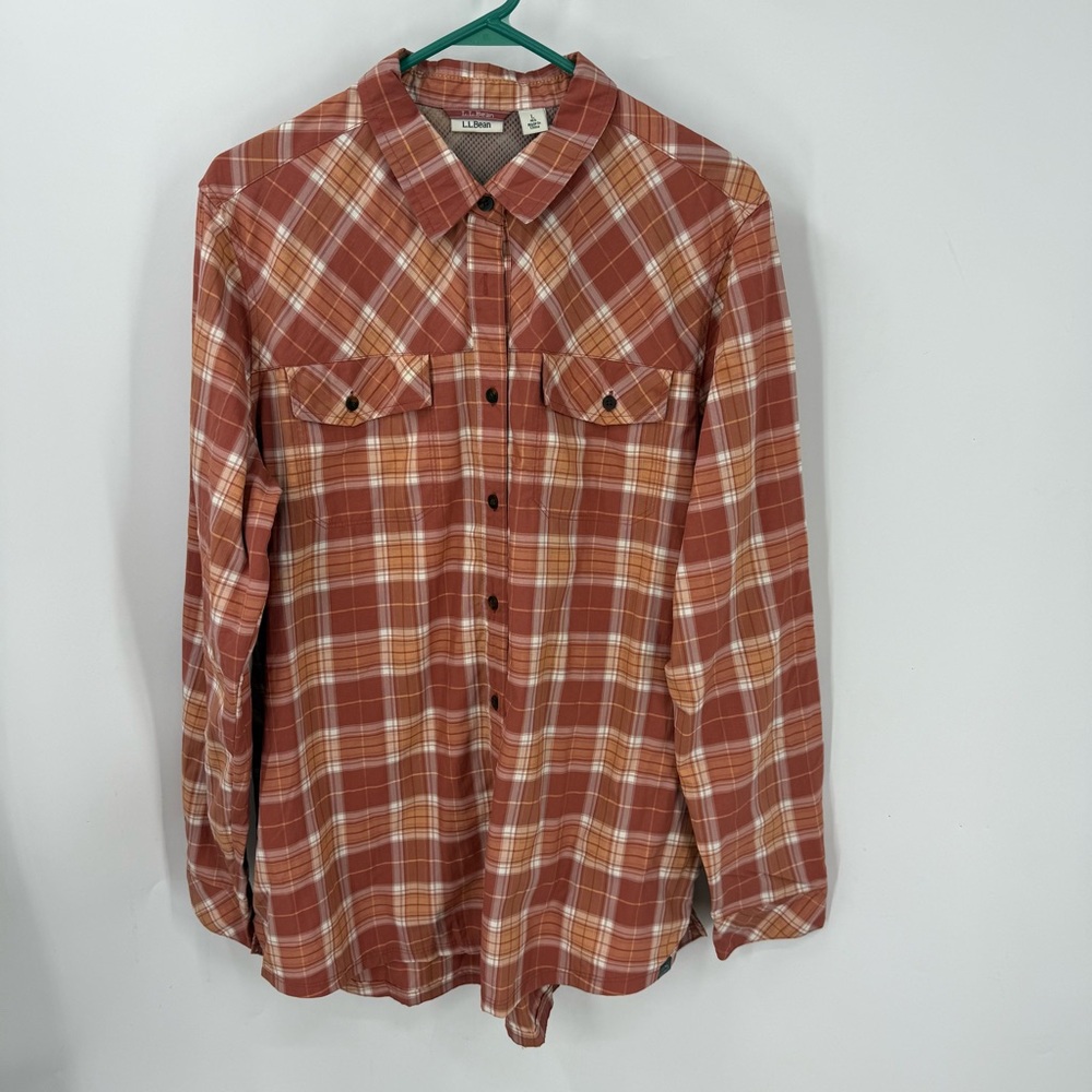 L.L. Bean women’s no fly zone insect repellent plaid vintage button down shirt L